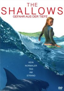 DVD Cover von The Shallows mit Blake Lively und einem Hai im Wasser unter ihr